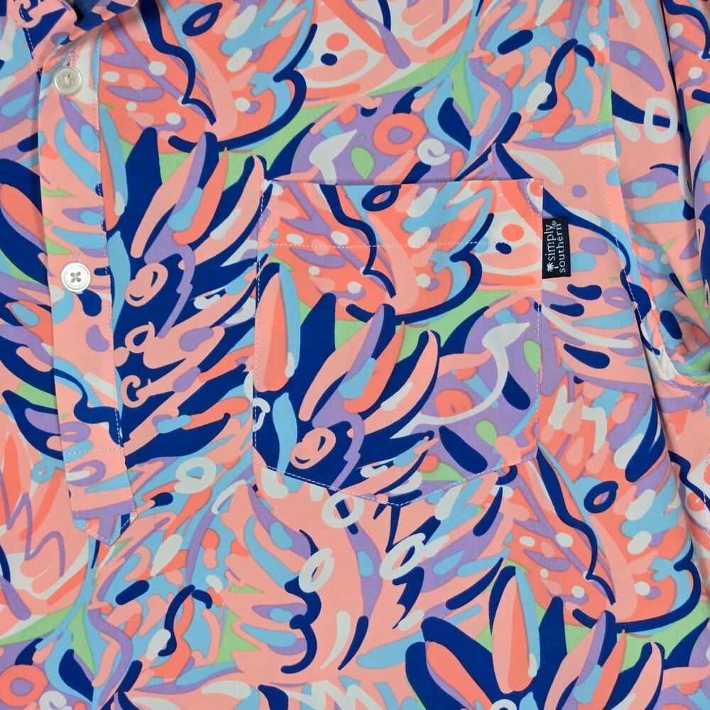Simply Southern Polo Shirt Mens Medium Performance Golf Bright Tropical Vacation View 4